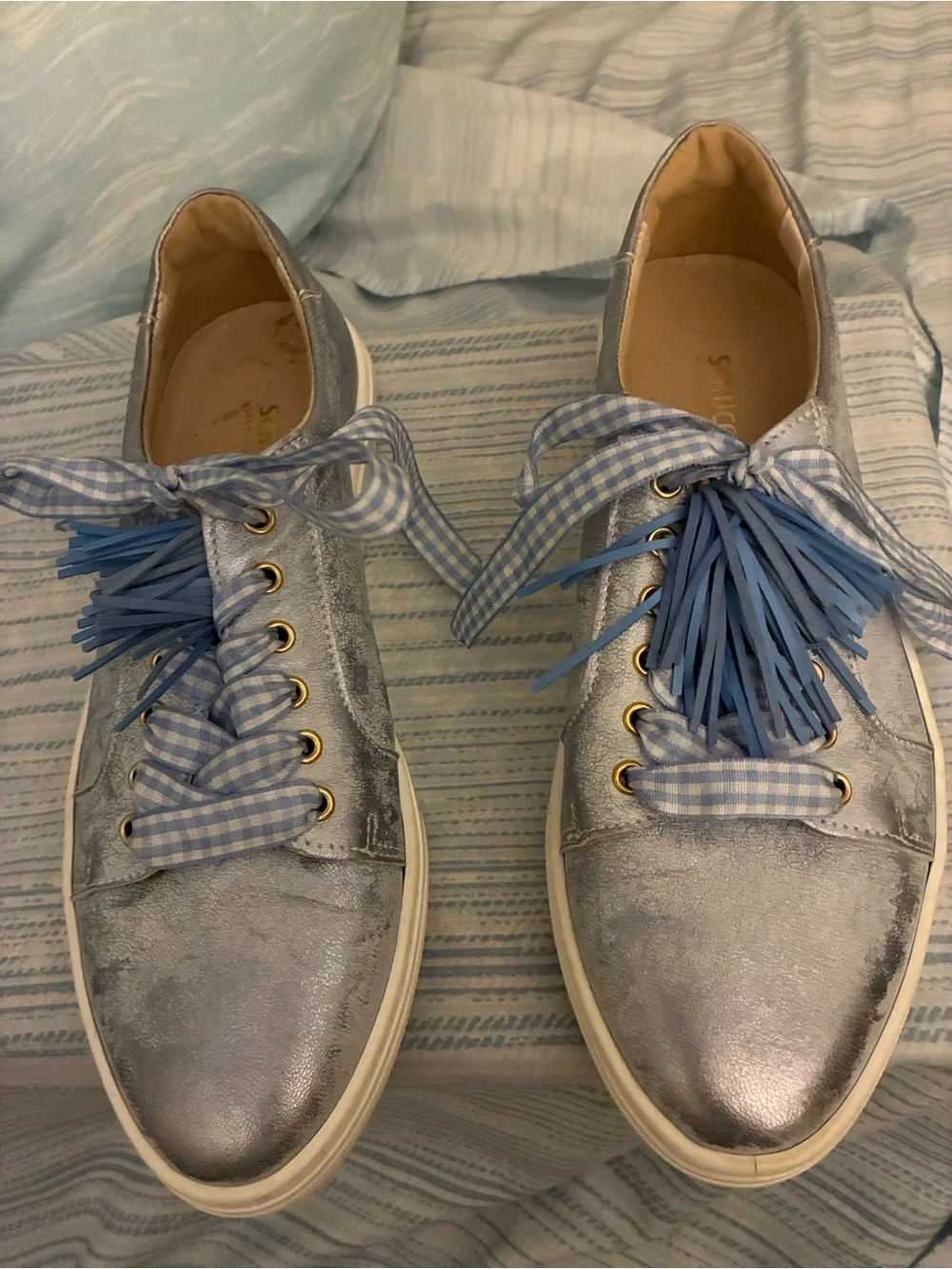 SCHUTZ Silver Sneakers with Blue Accents